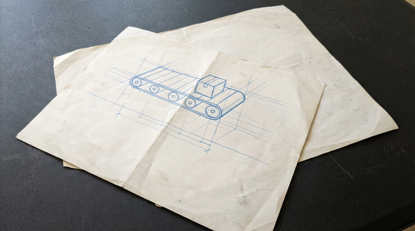 a segment of an automated conveyor belt with a small box on it