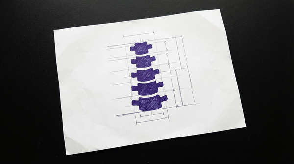 a stylized representation of a human spinal column, shown as a straight, vertical stack of vertebrae viewed from the posterior aspect