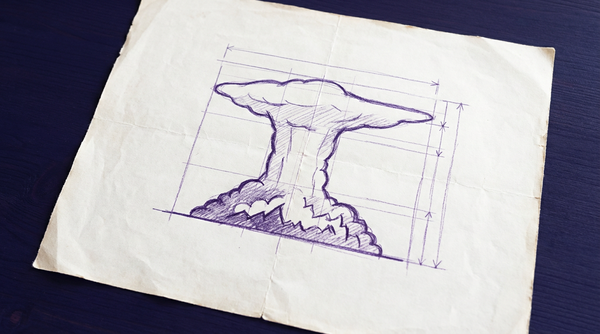 a tall, dense cumulonimbus storm cloud, viewed from the side, characterized by a prominent, flat, horizontally-spreading anvil shape at its top and a darker, turbulent base