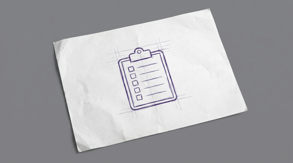 a clipboard with a single sheet of paper held by its clip, displaying a column of five empty checkboxes on the left side of the page