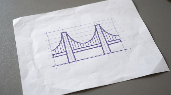 a simplified, two-tower suspension bridge, viewed from the side