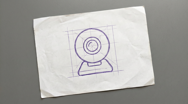 a standalone webcam, viewed from the front, with a visible lens in the center and a clip-style base for mounting on a monitor