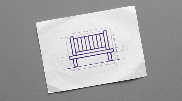 a park bench with a high back, viewed from the front