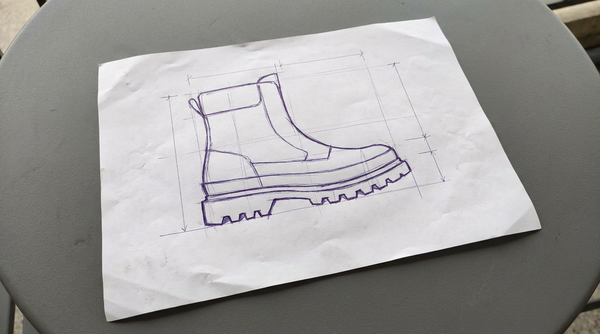 a single heavy winter boot, with a thick, deeply-grooved sole for traction, viewed from the side