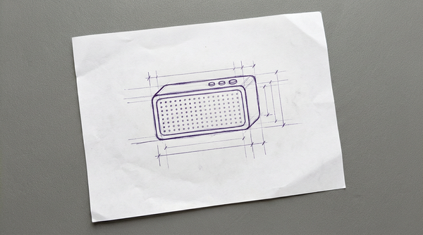 a rectangular portable speaker with a front-facing grille and top-mounted control buttons
