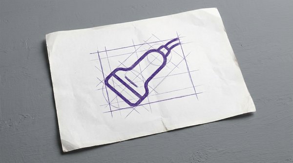 a handheld medical ultrasound transducer, shown in profile view with its flat rectangular scanning surface facing down