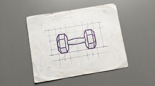 a small, hand-held dumbbell with hexagonal end weights