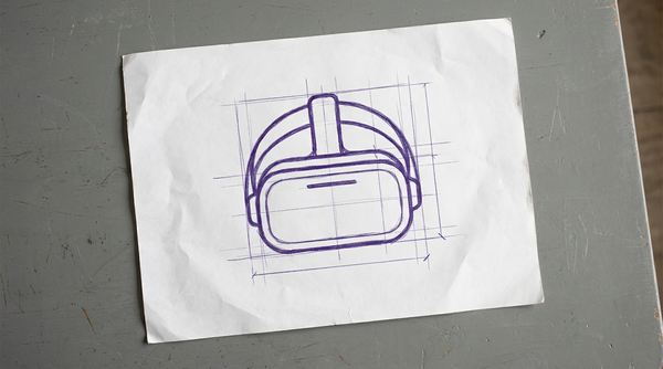 a standalone virtual reality headset, viewed from the front to show the main visor and integrated head strap