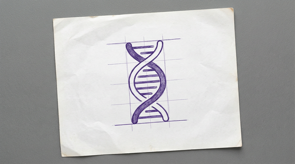 a stylized DNA double helix, shown as two vertically-oriented, intertwined strands connected by a series of horizontal bars representing base pairs