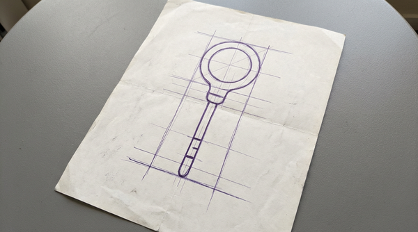 an oil dipstick, with a circular finger-pull handle and level indicator marks at its tip
